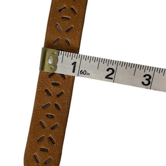 Anthropologie Tapered Eyelet Laser-cut Suede Leather Belt Mustard Gold - Picture 7 of 9